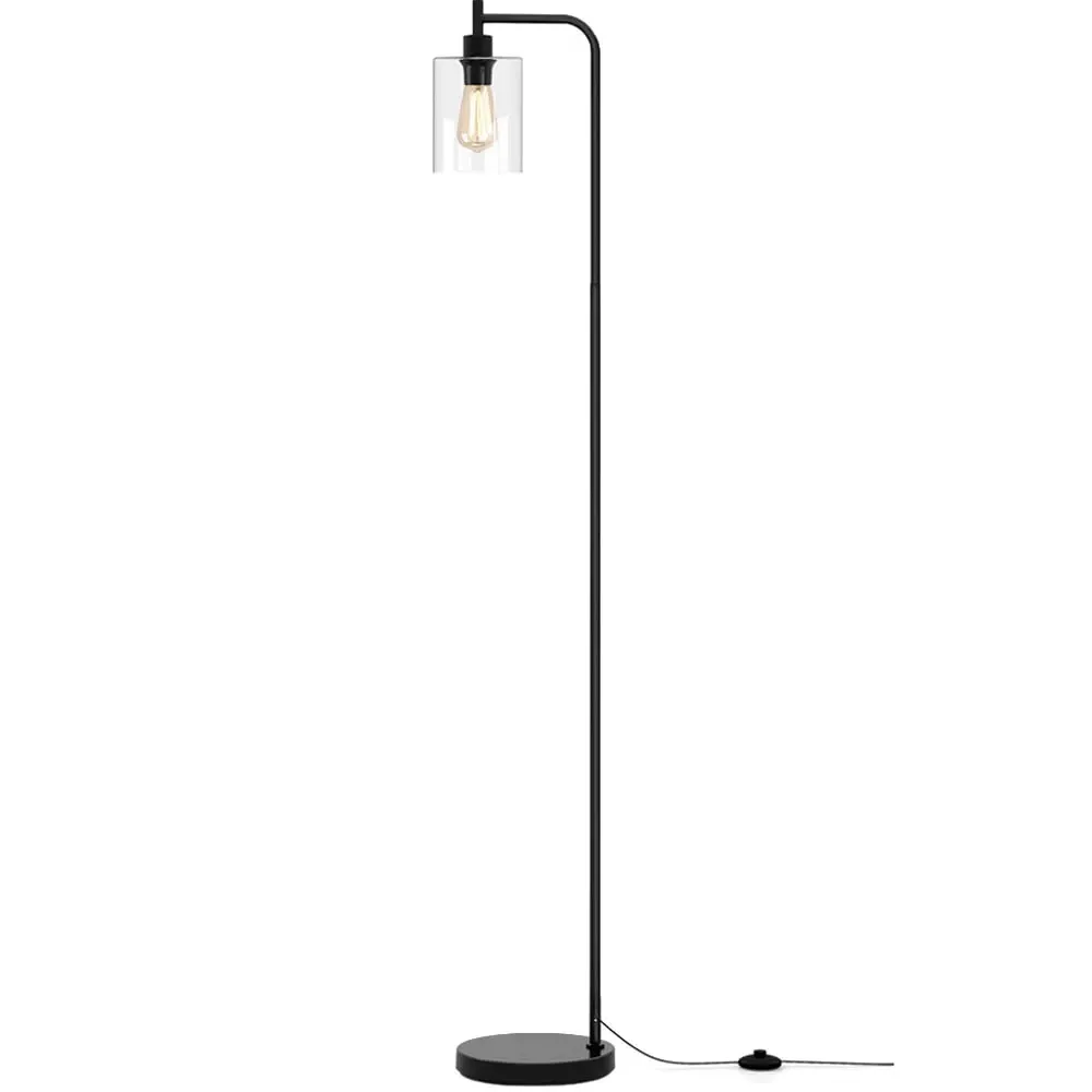 Industrial Floor Lamp with Glass Lampshade - Black image