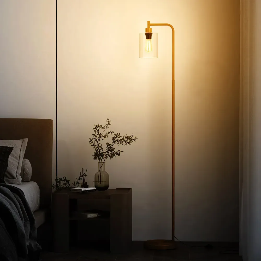 Industrial Floor Lamp with Glass Lampshade - Gold