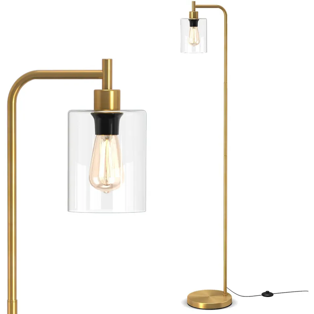 Industrial Floor Lamp with Glass Lampshade - Gold
