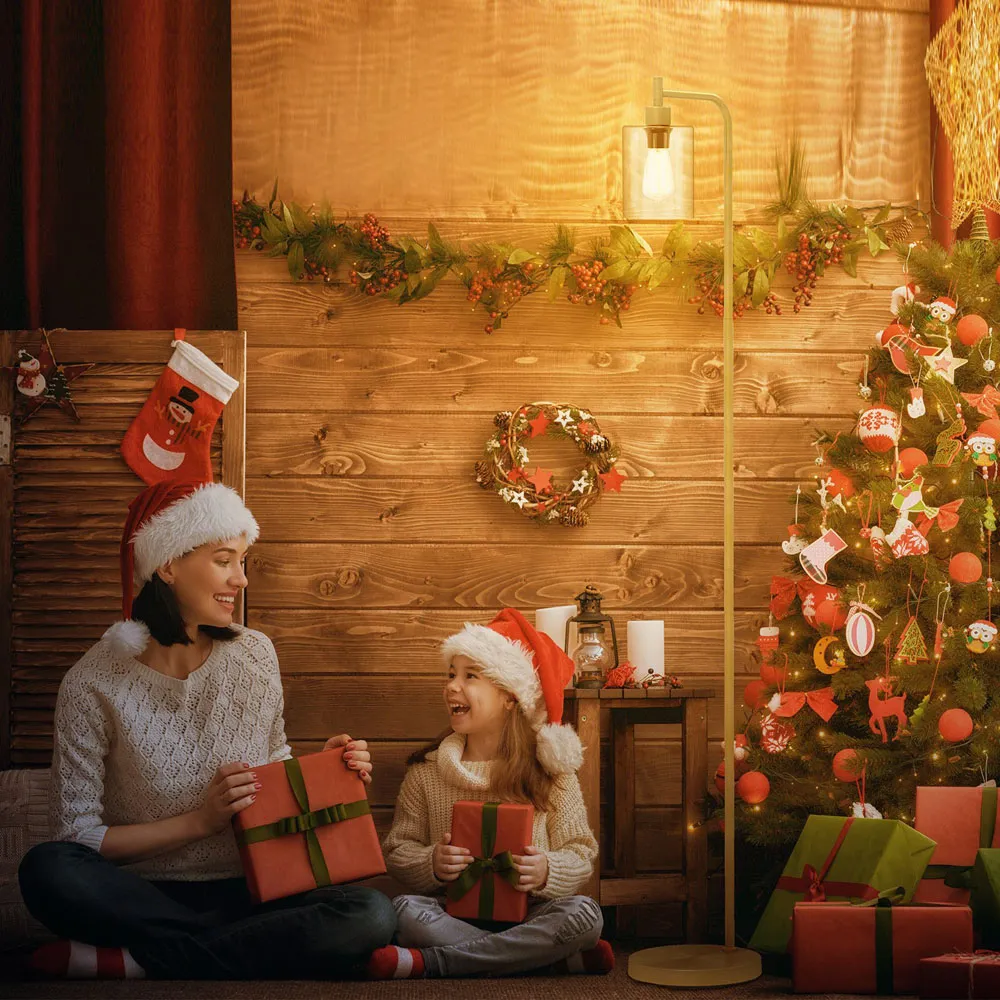 Industrial Floor Lamp with Glass Lampshade - Gold