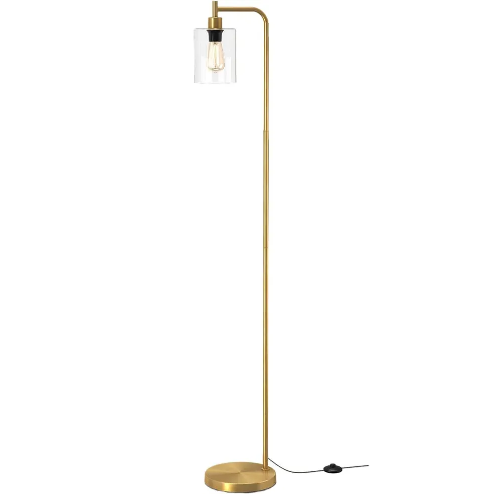 Industrial Floor Lamp with Glass Lampshade - Gold