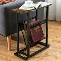 Industrial Sofa Side Table with Mesh Magazine Holder - Multi