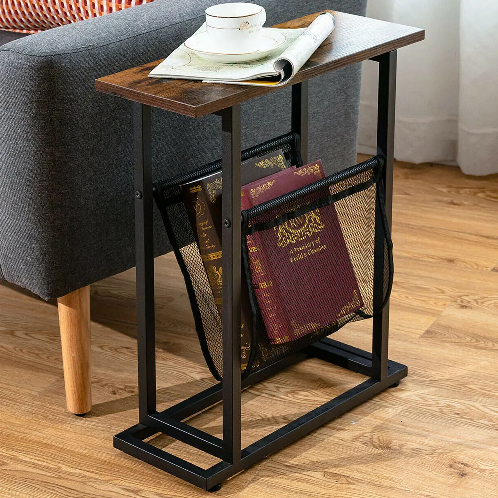 Industrial Sofa Side Table with Mesh Magazine Holder - Multi image