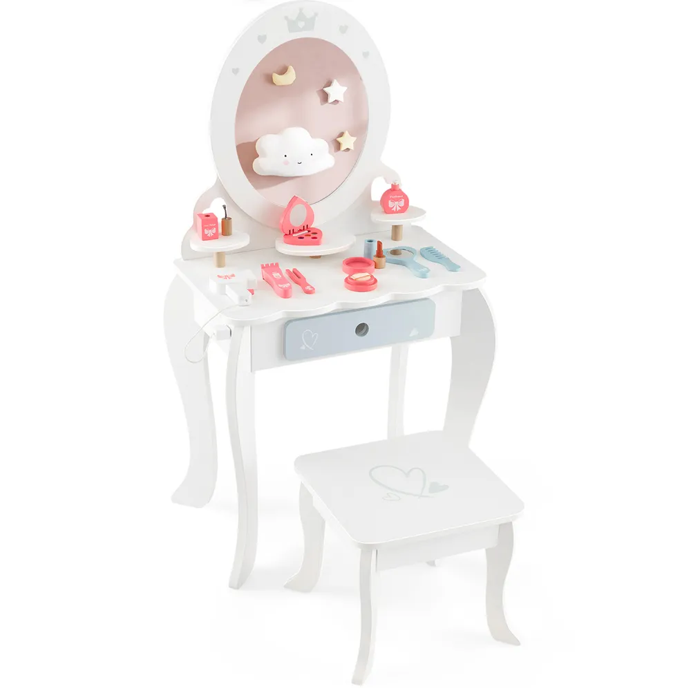 Kids 3 Shelf Vanity Dressing Table Set - White