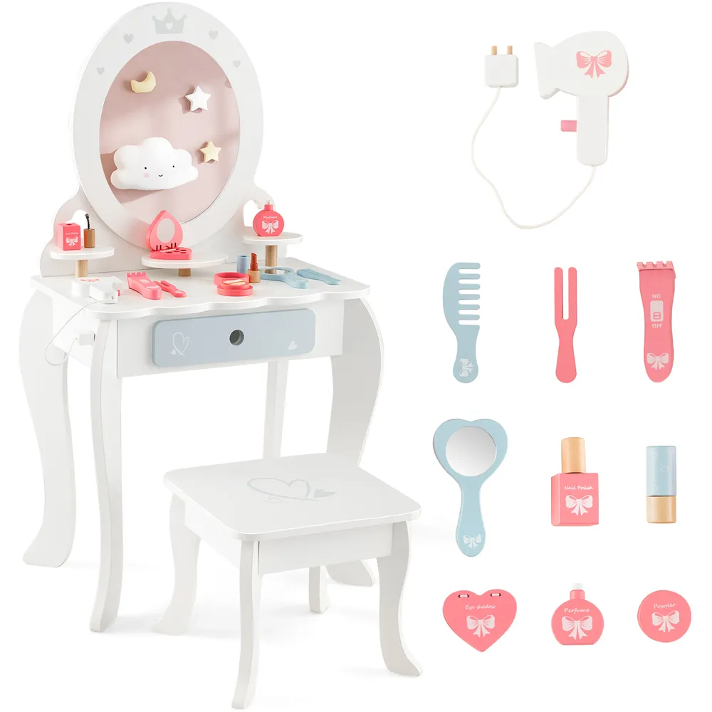 Kids 3 Shelf Vanity Dressing Table Set - White