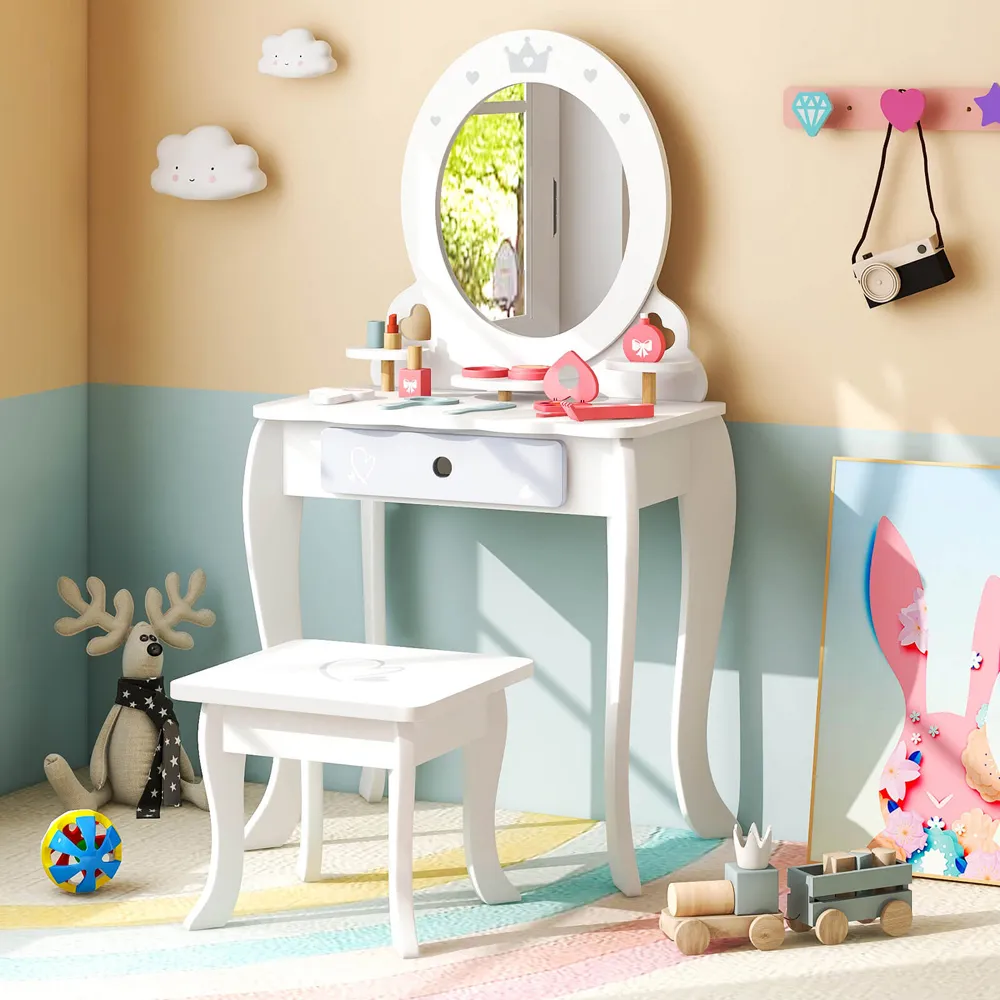 Kids 3 Shelf Vanity Dressing Table Set - White image