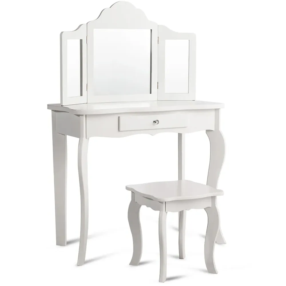Kids Single Drawer Vanity Dressing Table Set - White