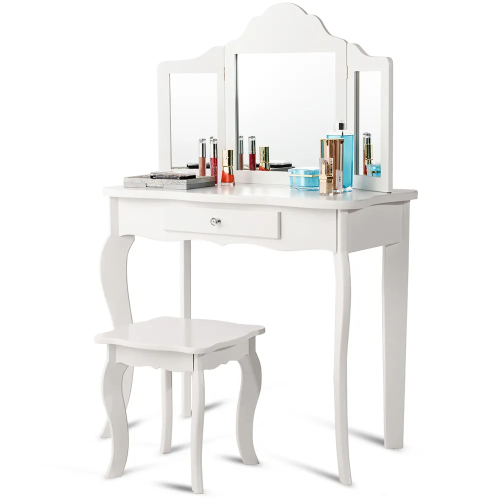 Kids Single Drawer Vanity Dressing Table Set - White