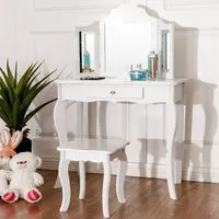 Kids Single Drawer Vanity Dressing Table Set - White