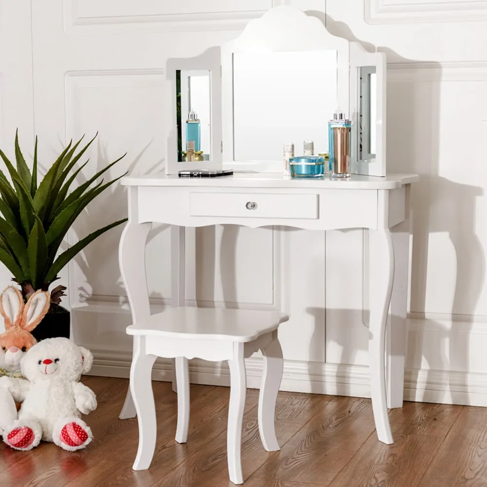 Kids Single Drawer Vanity Dressing Table Set - White