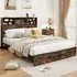 King Size Bed Frame with Charging Station - Brown