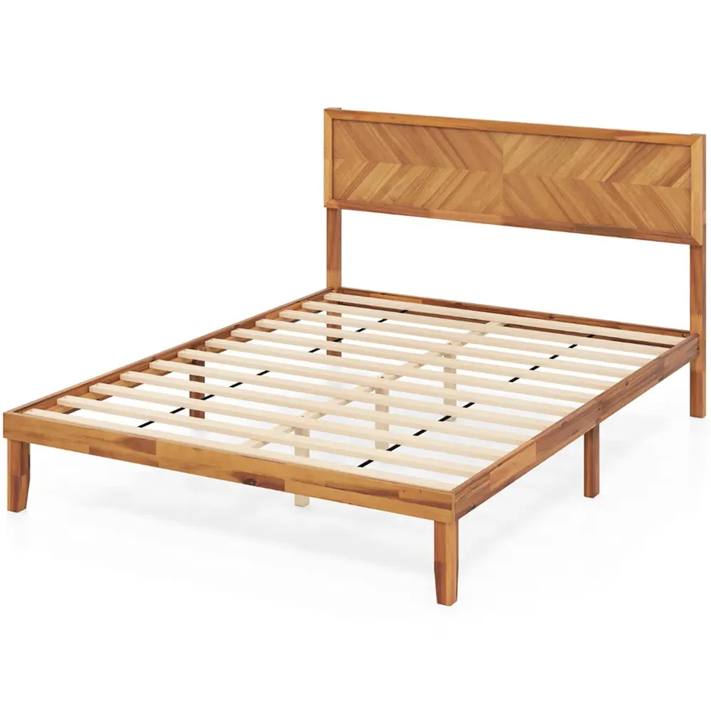 King Size Bed Frame with Headboard - Acacia Wood