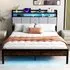 King Size Bed Frame with LED Light and Charging Station - Brown