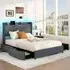 King Size Bed Frame with LED Lights and Charging Station - Grey