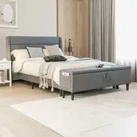 King Size Bed Frame with Ottoman Bench - Grey