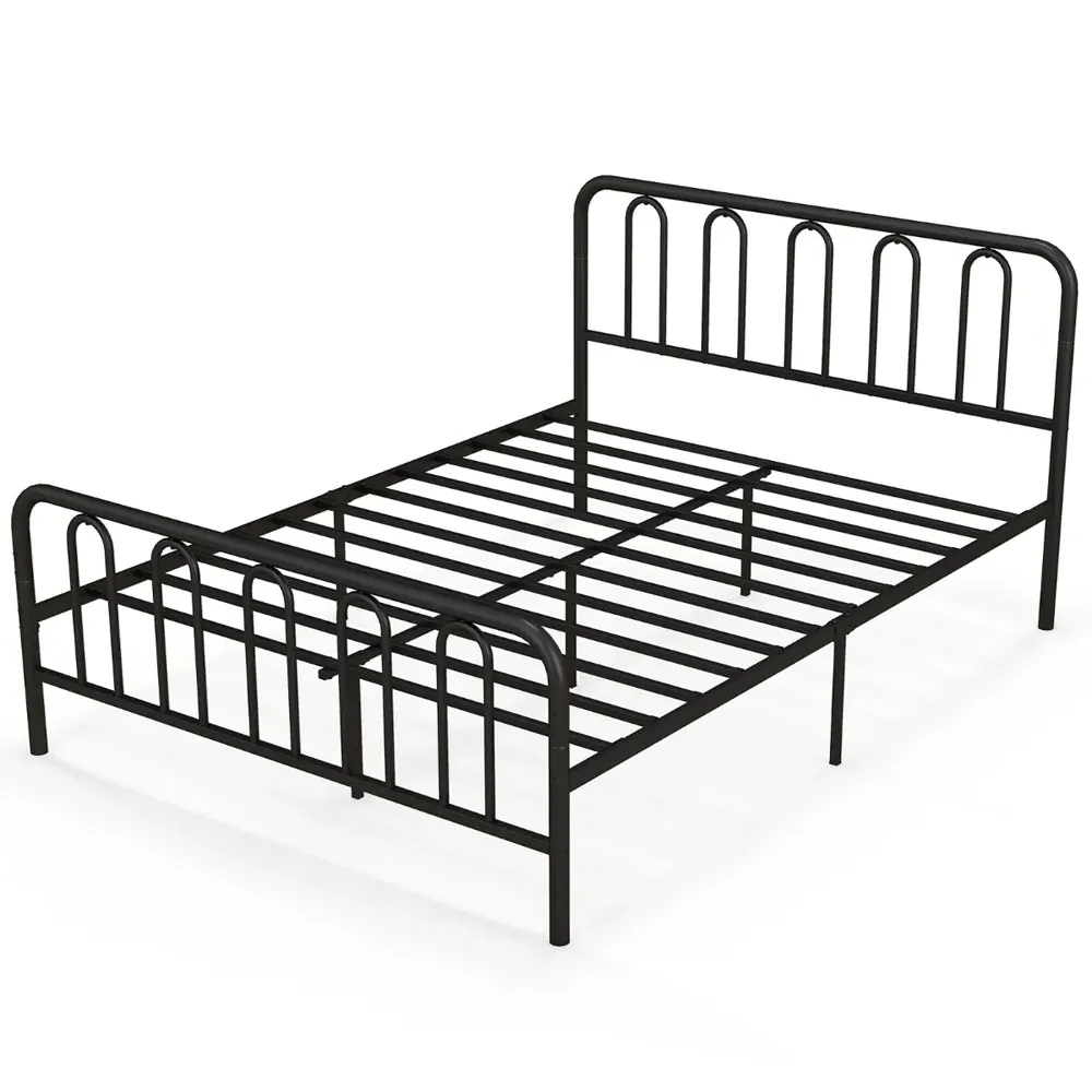 King Size Metal Bed Frame with Headboard and Footboard - Black