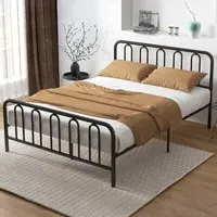 King Size Metal Bed Frame with Headboard and Footboard - Black