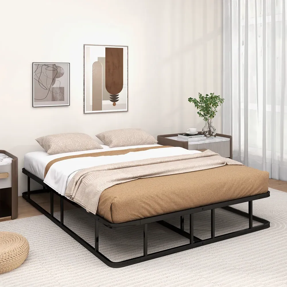 King Size Metal Bed Frame with Metal Slat Support - Black