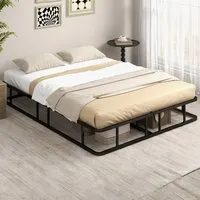 King Size Metal Bed Frame with Metal Slat Support - Black