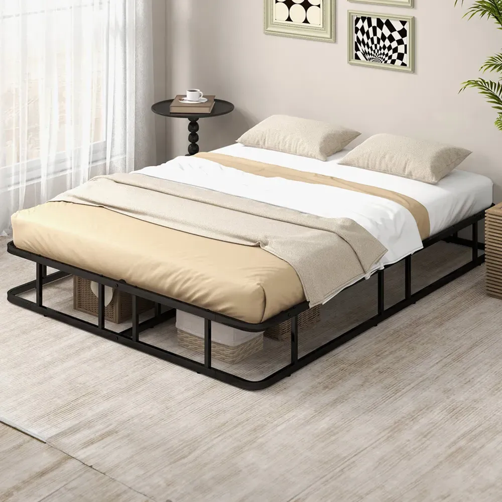 King Size Metal Bed Frame with Metal Slat Support - Black