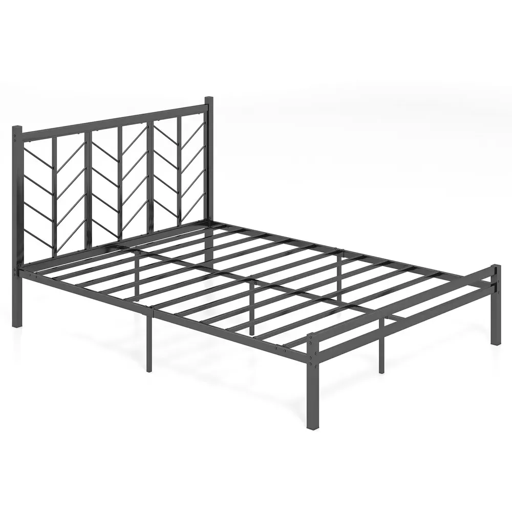 King Size Platform Bed Frame with Branch Headboard - Black
