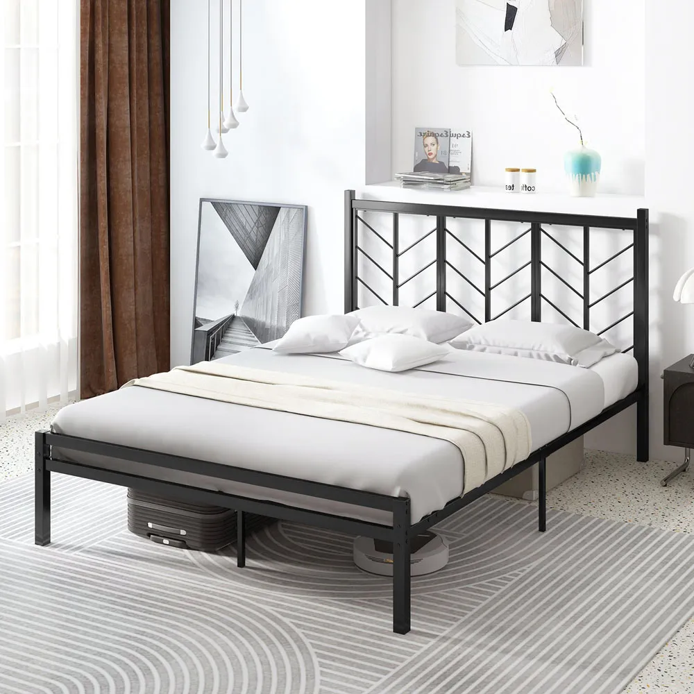 King Size Platform Bed Frame with Branch Headboard - Black