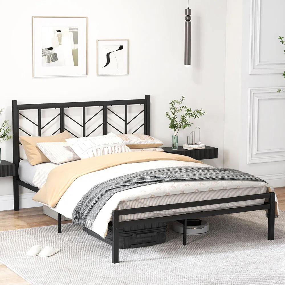 King Size Platform Bed Frame with Branch Headboard - Black