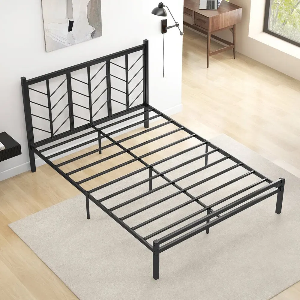 King Size Platform Bed Frame with Branch Headboard - Black
