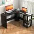 L-Shaped Computer Desk with 2 Shelves - Black