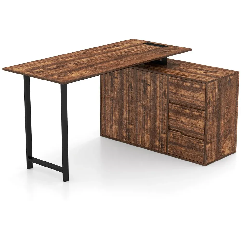 L-Shaped Computer Desk with Storage Cabinet - Multi