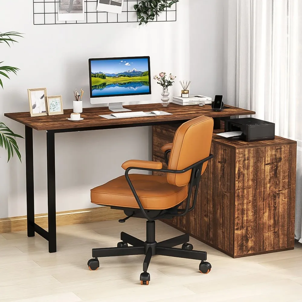 L-Shaped Computer Desk with Storage Cabinet - Multi