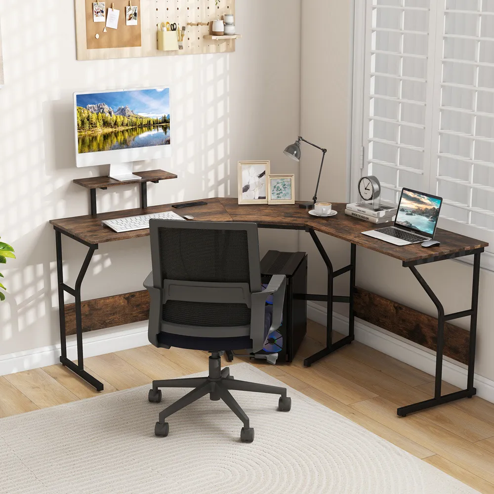 L-Shaped Corner Computer Desk - Rustic Brown