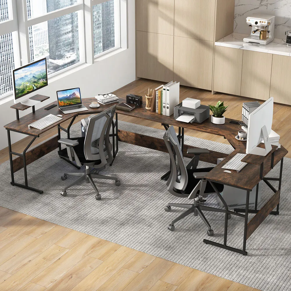 L-Shaped Corner Computer Desk - Rustic Brown