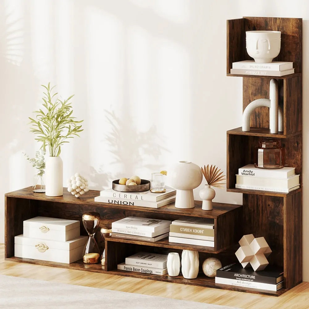 L-Shaped Media Console Table with Storage - Rustic Brown image