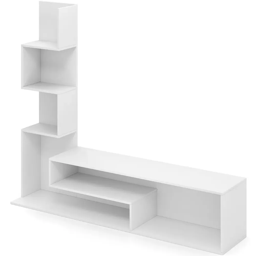 L-Shaped Media Console Table with Storage - White