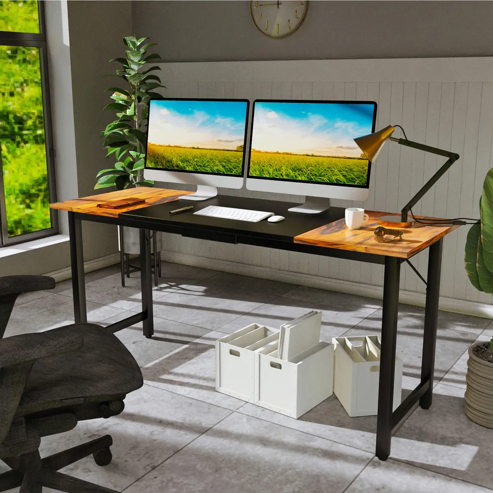 Large Computer Desk - Oak, Black