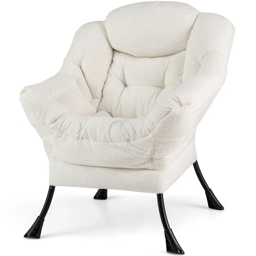 Large Lazy Chair with Pillow and Storage Pocket - Beige