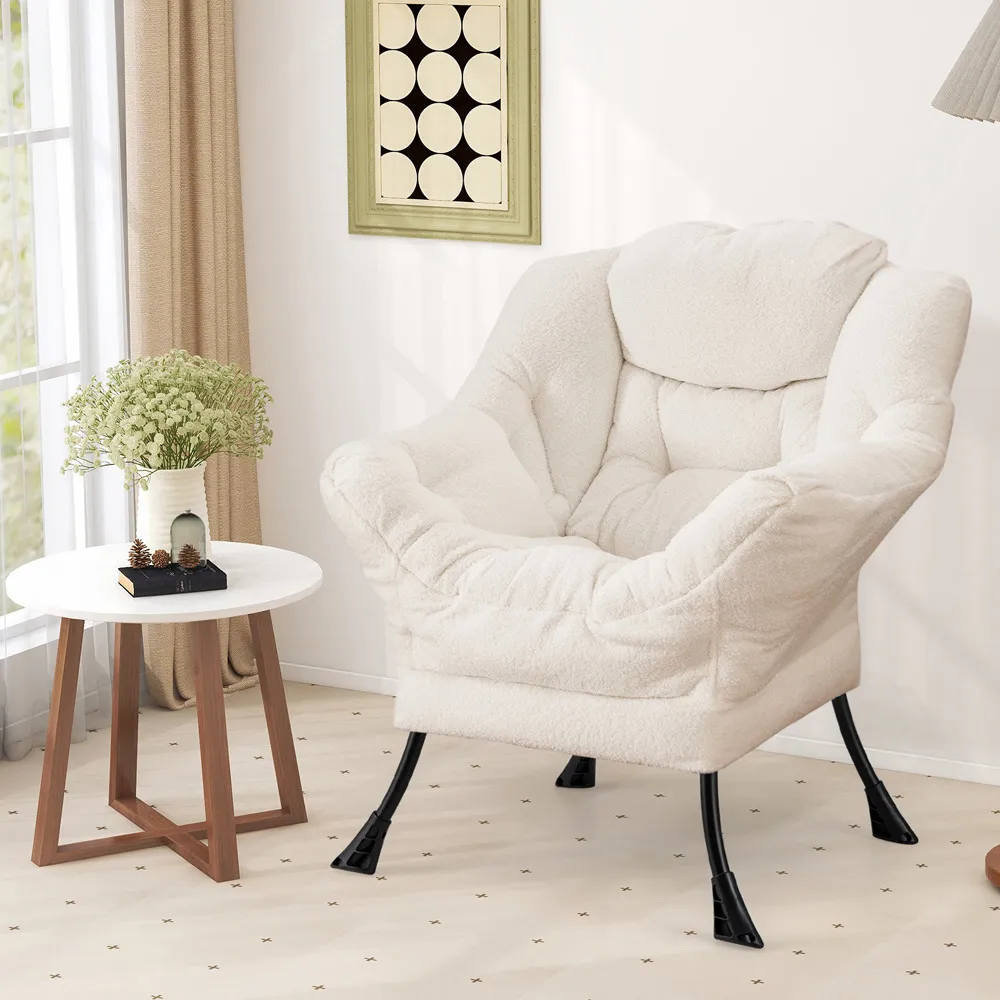 Large Lazy Chair with Pillow and Storage Pocket - Beige