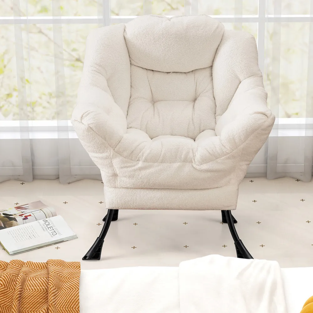 Large Lazy Chair with Pillow and Storage Pocket - Beige