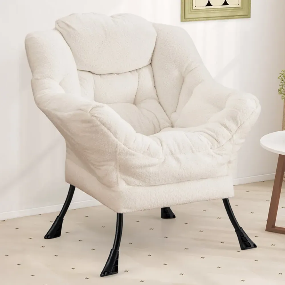 Large Lazy Chair with Pillow and Storage Pocket - Beige image