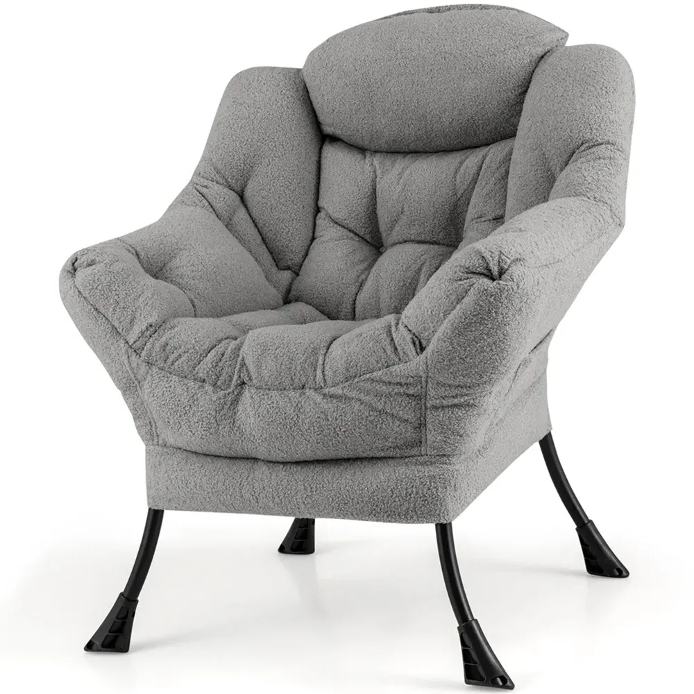 Large Lazy Chair with Pillow and Storage Pocket - Grey