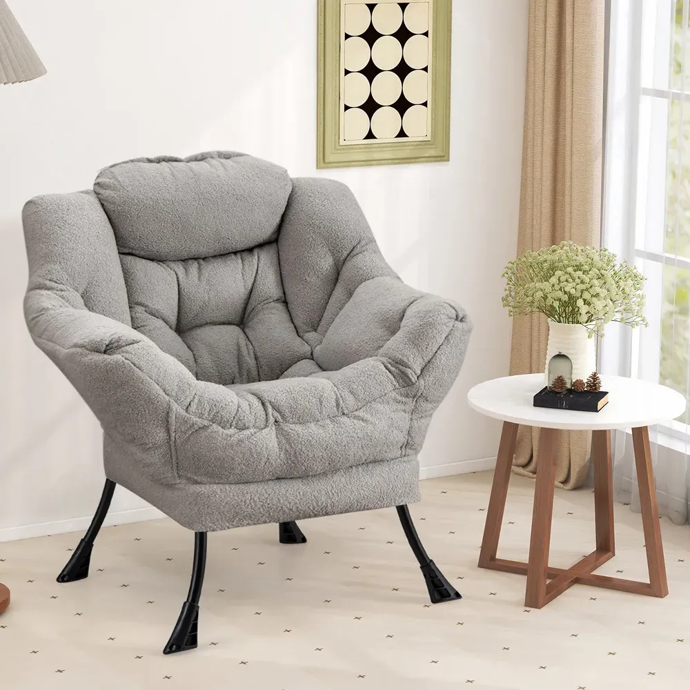 Large Lazy Chair with Pillow and Storage Pocket - Grey