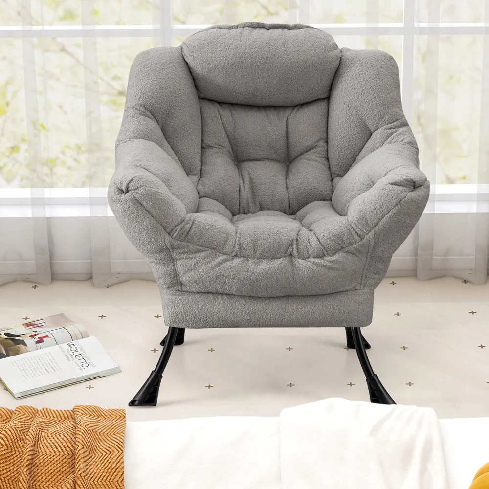 Large Lazy Chair with Pillow and Storage Pocket - Grey