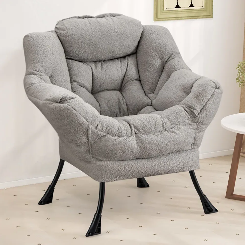 Large Lazy Chair with Pillow and Storage Pocket - Grey