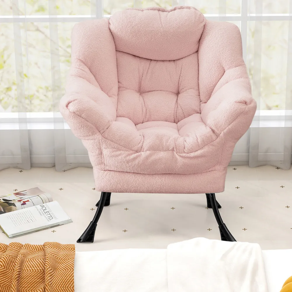 Large Lazy Chair with Pillow and Storage Pocket - Pink