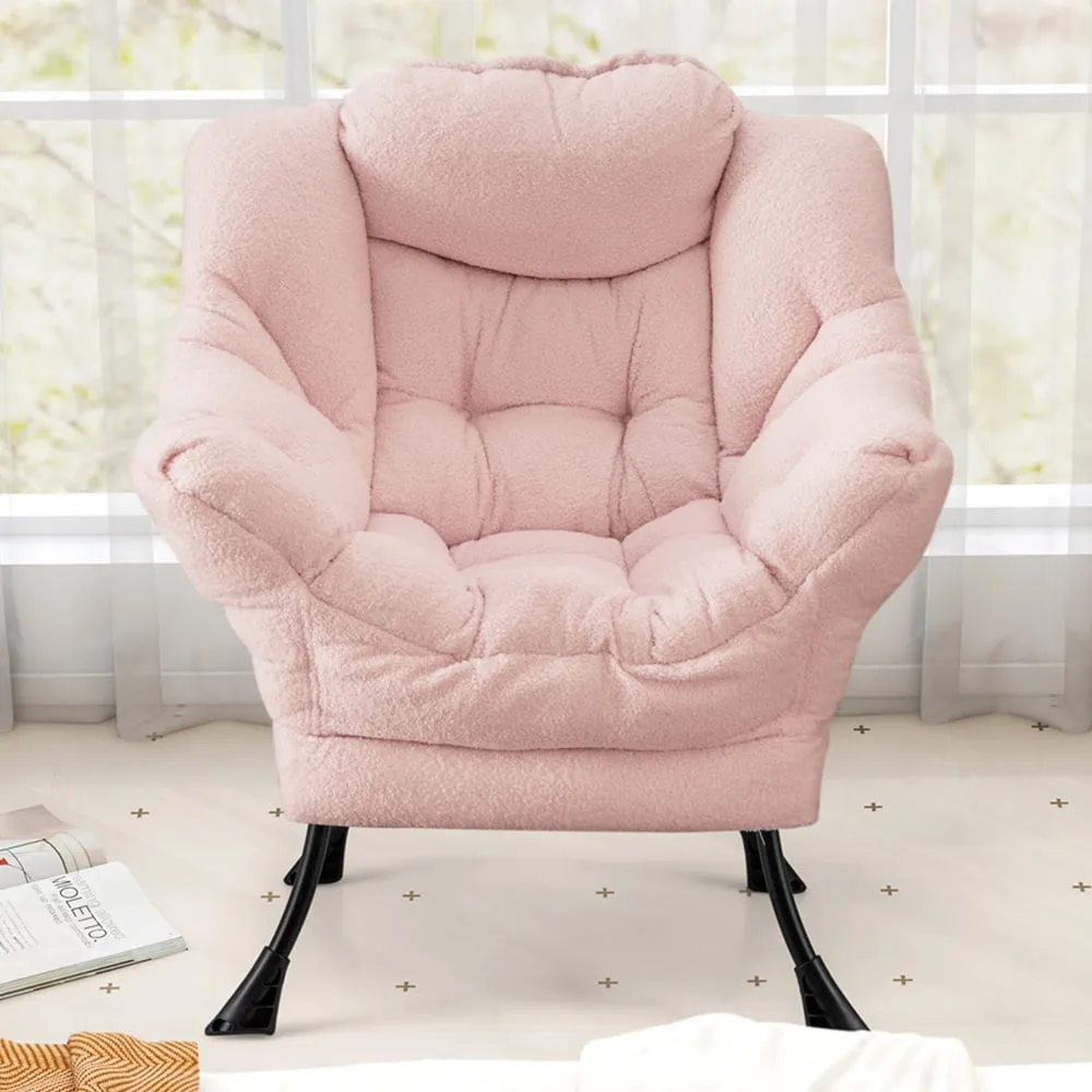 Large Lazy Chair with Pillow and Storage Pocket - Pink image