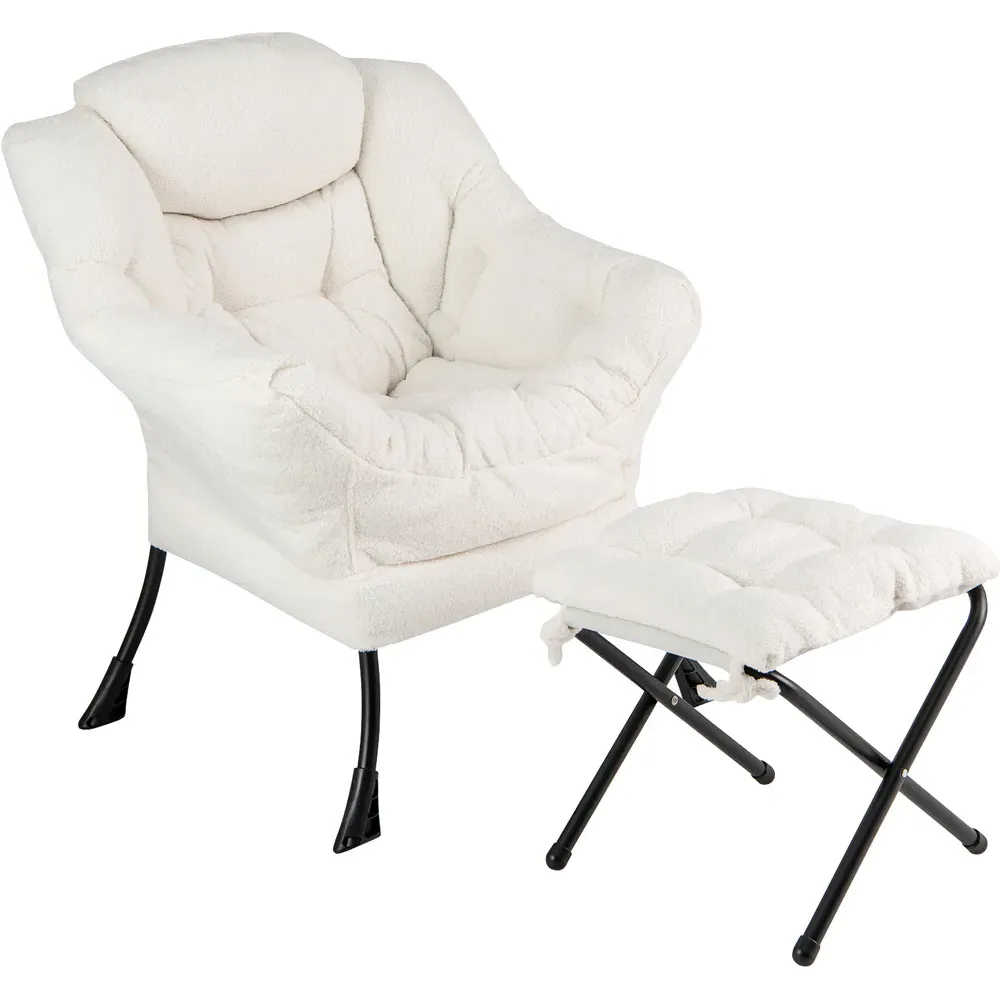 Lazy Chair with Ottoman - Beige, Sherpa