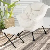 Lazy Chair with Ottoman - Beige, Sherpa