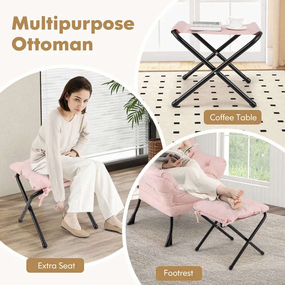 Lazy Chair with Ottoman - Pink