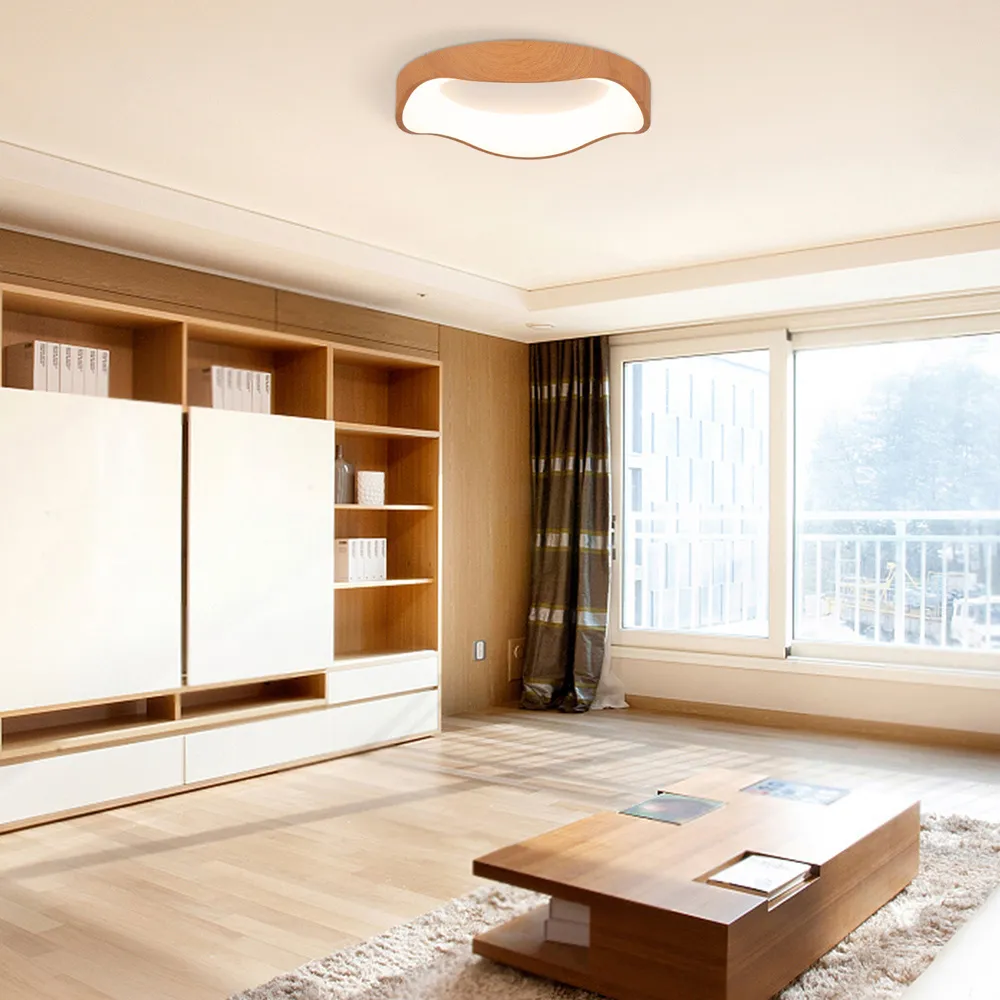 LED Mount Ceiling Light with Wood Pattern - Cream, Metal